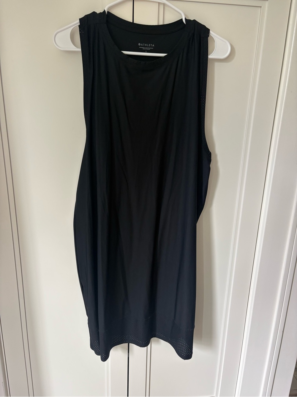 Athleta Black Sleeveless Midi Dress with Perforated Hem